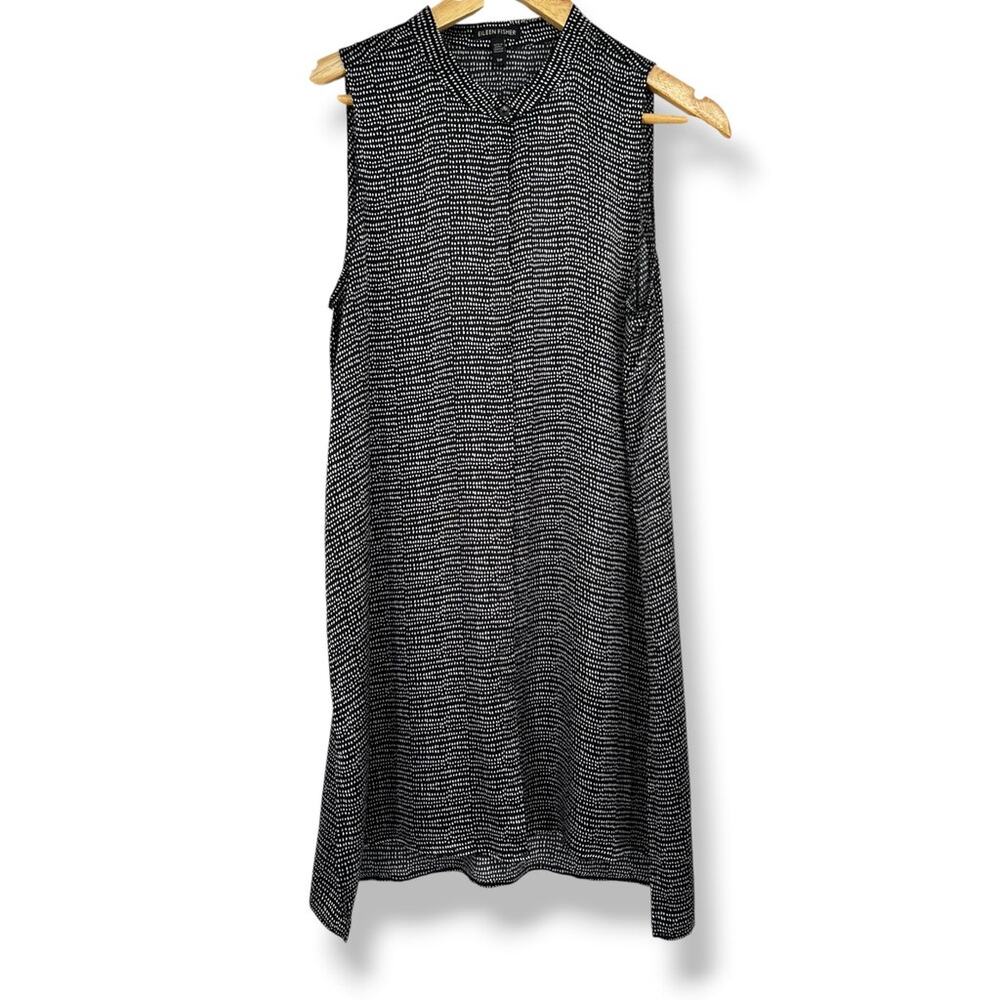 Eileen Fisher Black Button Down Silk Sleeveless Tunic Top Women's S Side Slits